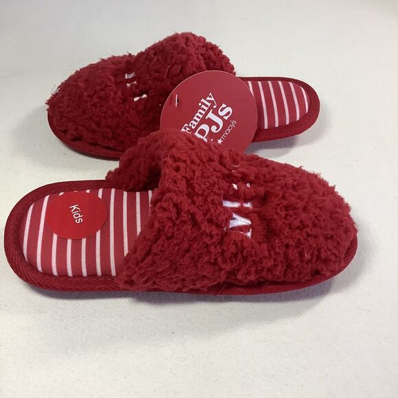 Family Pajamas Mini Kid's Matching Holiday Slippers Red Size 4-5 - Picture 2 of 9